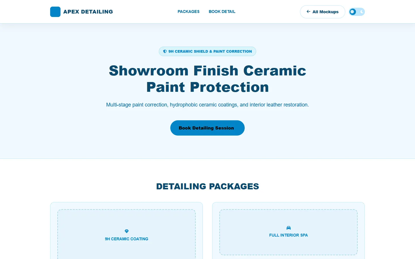 Auto Detailing Wireframe Preview