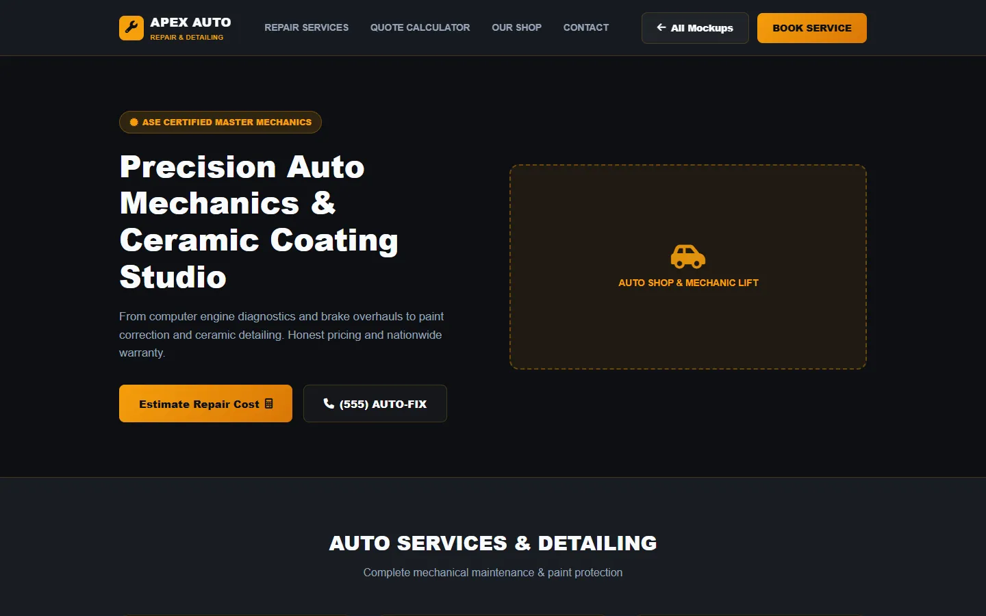 Auto Repair Wireframe Preview