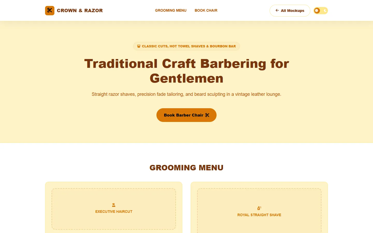 Barbershop Club Wireframe Preview