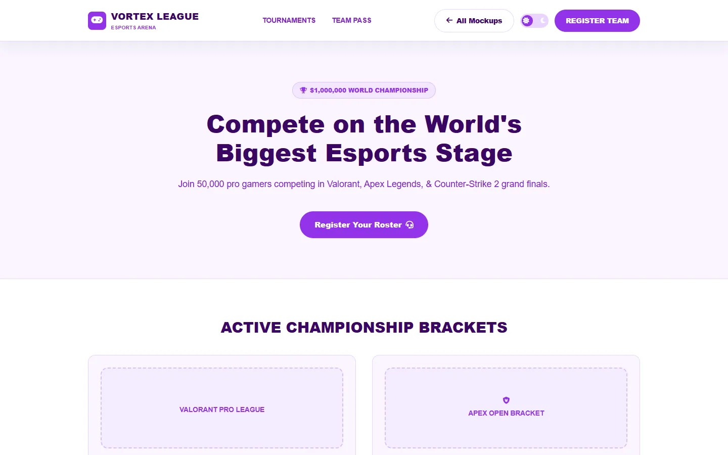 Esports League Wireframe Preview