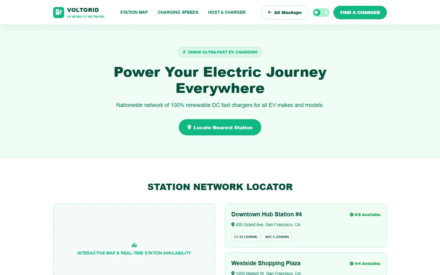 EV Charging Network Wireframe Preview