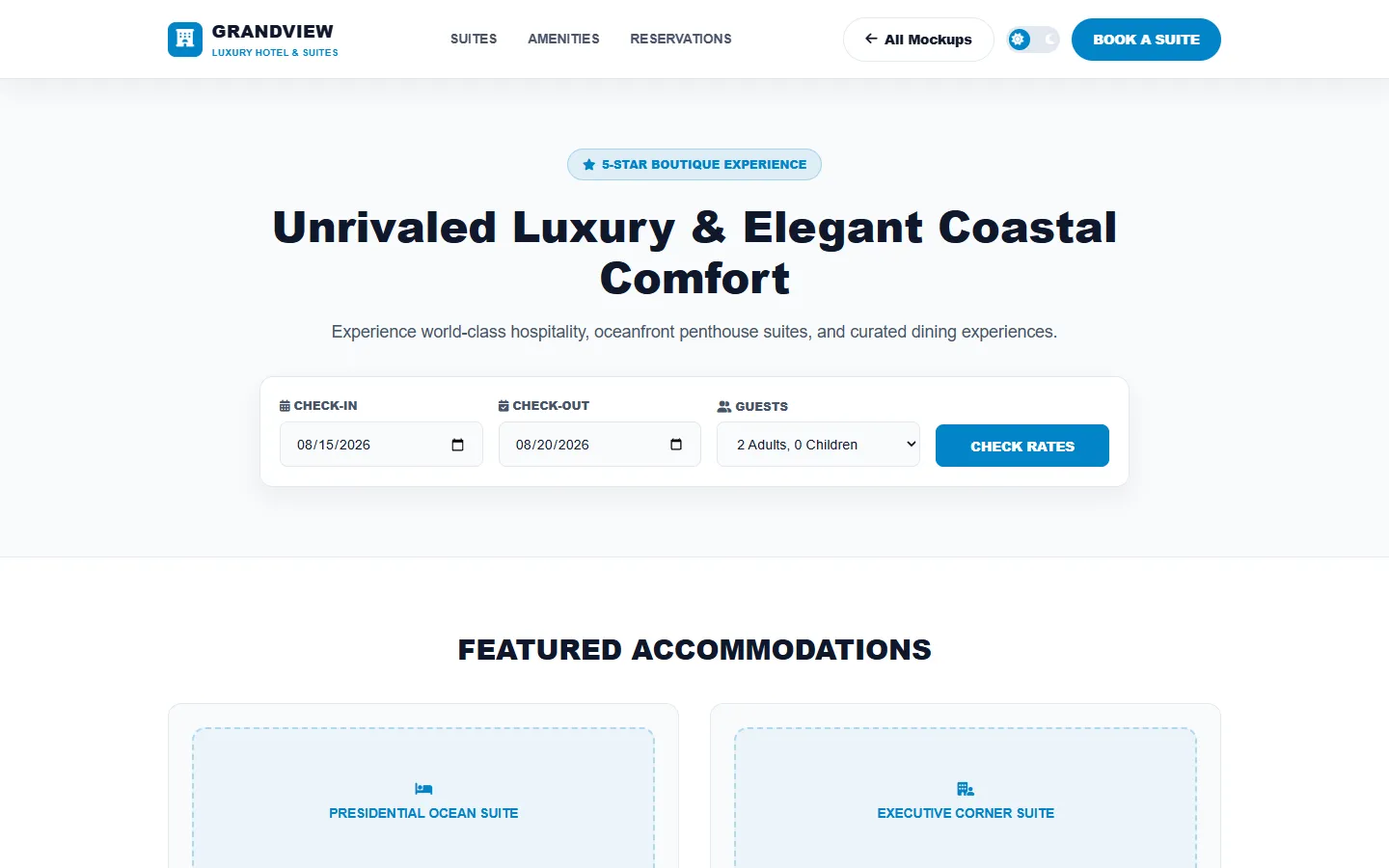 Luxury Hotel Wireframe Preview