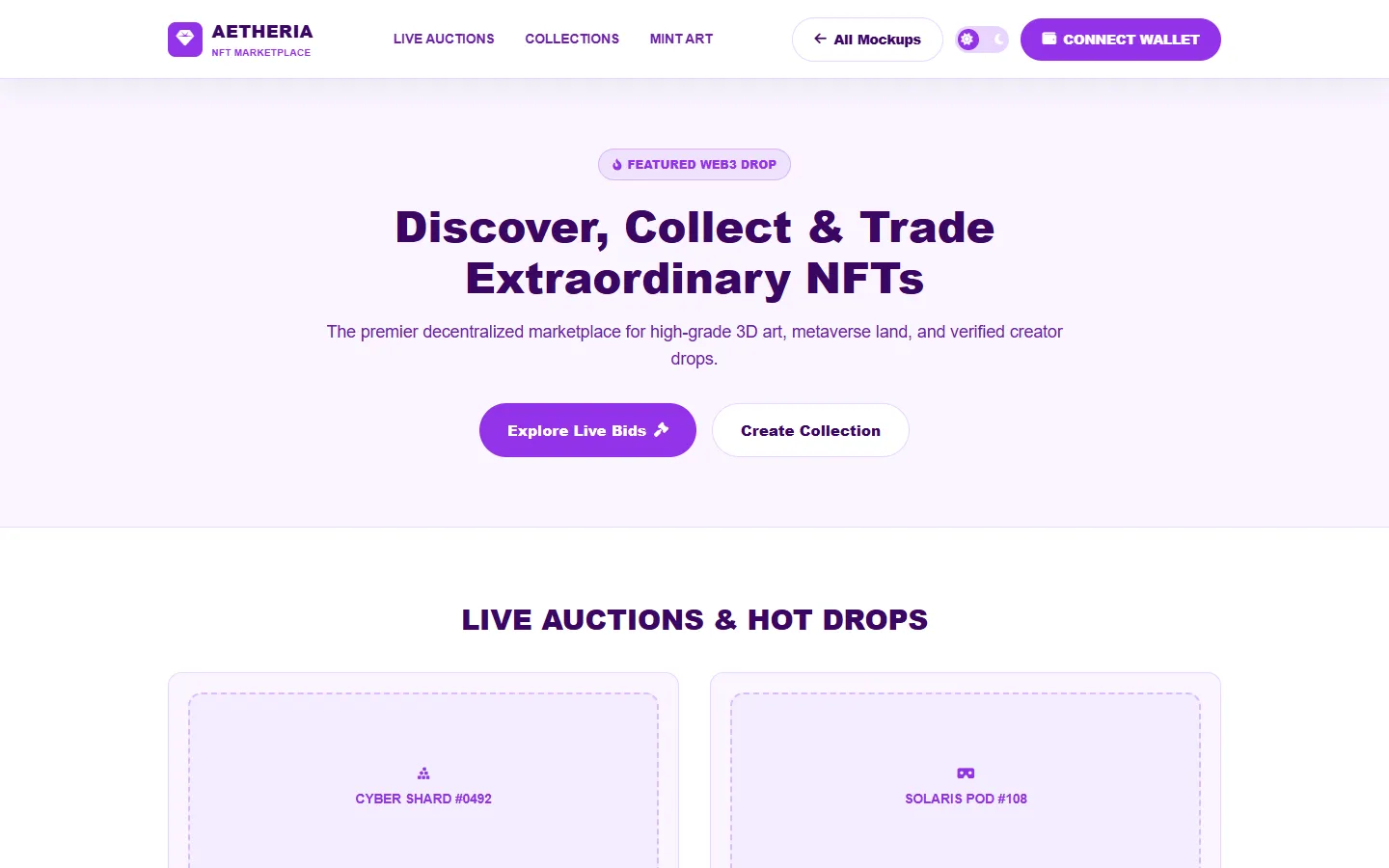 NFT Marketplace Wireframe Preview