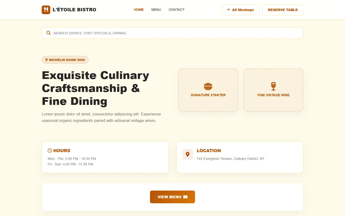 Restaurant Website Wireframe Preview