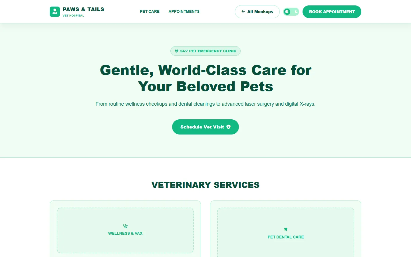 Vet Hospital Wireframe Preview