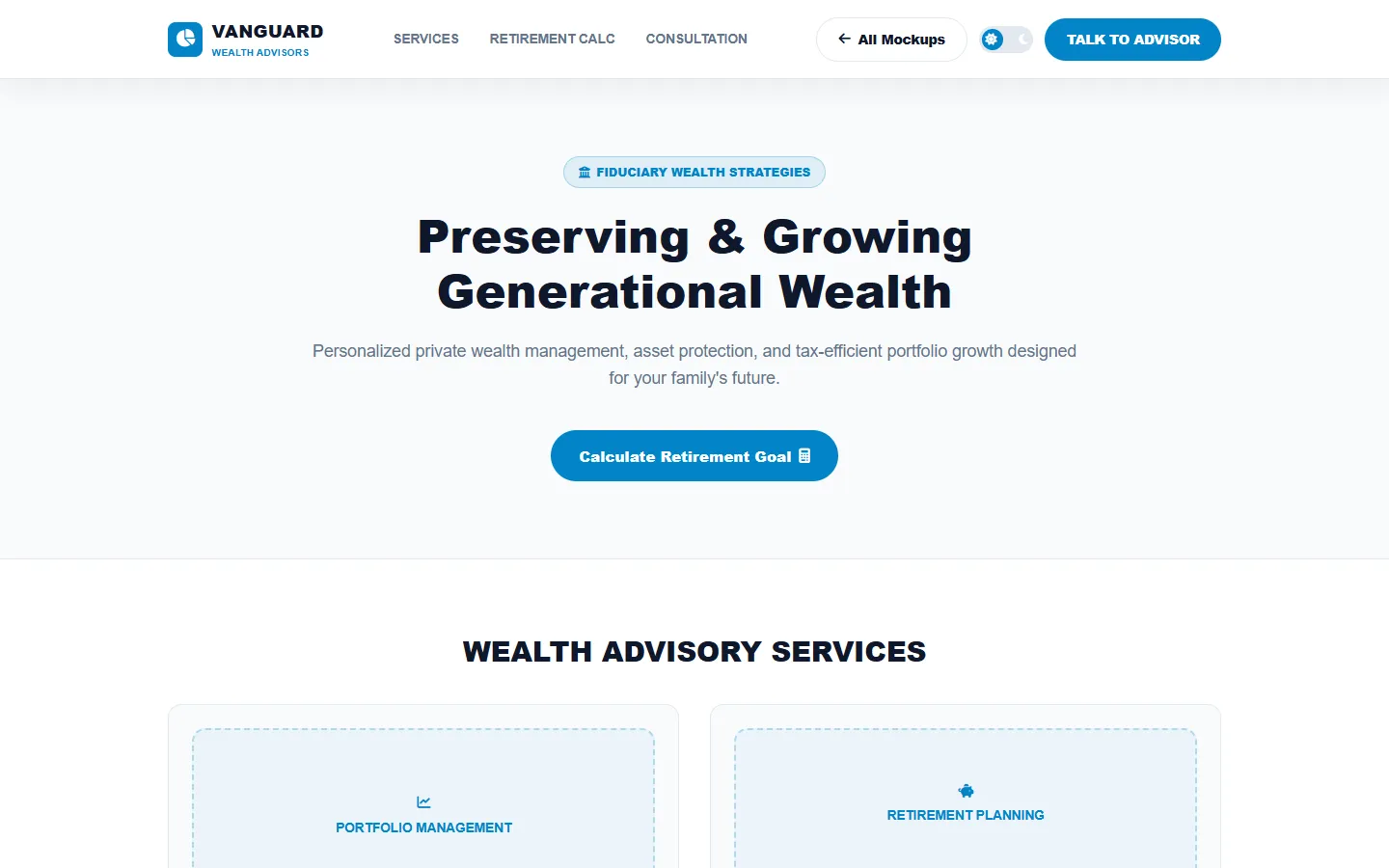 Wealth Management Wireframe Preview
